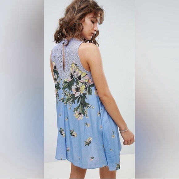 Free People Intimately Day Dream Floral Lace Mini Dress Periwinkle Blue Size S - Picture 2 of 14